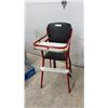 Image 6 : Vintage Mid-Century Child's High Chair, Red Tubular Metal Frame with Black Vinyl Upholstery