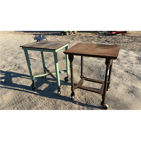 2 Heavy Duty Rolling Work Tables, 1 with 3” Vise
