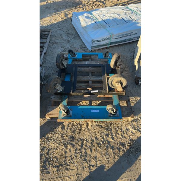 2 Heavy Duty Metal Platform Dollies: 1 Blue 48 × 28”, 1 Black 21 × 34”