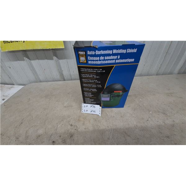Power Fist Auto-Darkening Welding Shield: 3.54” x 1.39” Viewing Area, DIN 3/11 Lens Shade
