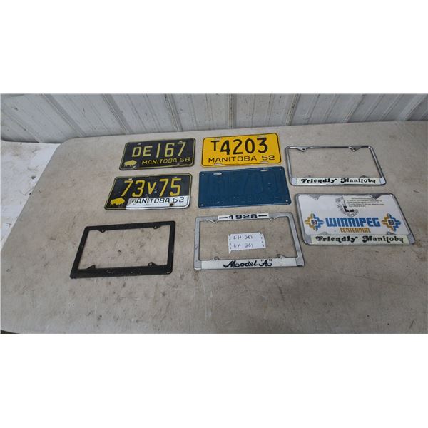 Vintage Manitoba License Plates 1935, 1952, 1958, 1962, Winnipeg Centennial and Frames