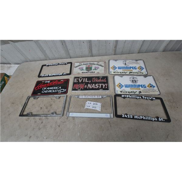 Novelty License Plates and Frames Including Chevrolet, Manitoba, Winnipeg Centennial