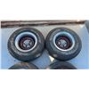 Image 6 : 4 Red 15” Chevy Truck Rims with Centre Caps and Staggered Tires