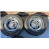 Image 7 : 4 Staggered Chevy 5 Bolt Rims with Rings and Centre Caps: 2 14” Rims on 205/70R14 Tires and 2 15”