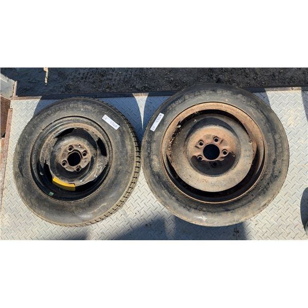 2 Spare Tires with Rims: Goodyear on 16” 5 Bolt Rim and Firestone on 14”? 4 Bolt Rim