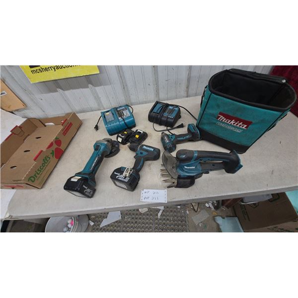 Makita 18V LXT Cordless Tool Set: Angle Grinder, Drill, Impact Driver, Shear, Batteries