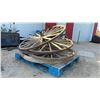 Image 2 : 5 Wooden Wagon Wheels, 4 with Metal Rim and Centers 39”, 1 All Wood 48”