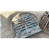 Image 4 : 5 Wooden Wagon Wheels, 4 with Metal Rim and Centers 39”, 1 All Wood 48”