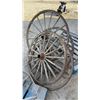 Image 5 : 5 Wooden Wagon Wheels, 4 with Metal Rim and Centers 39”, 1 All Wood 48”