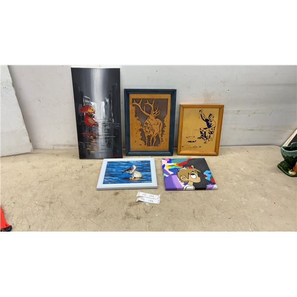 Framed Artwork, Scroll Saw Stag, Ice Fisherman, Canvas Prints and More, Largest 20 × 10”