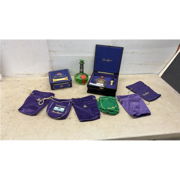 Crown Royal Collection: Velvet Bags, Whisky Gift Tin, Presentation Box, and Captain's Table Bottle