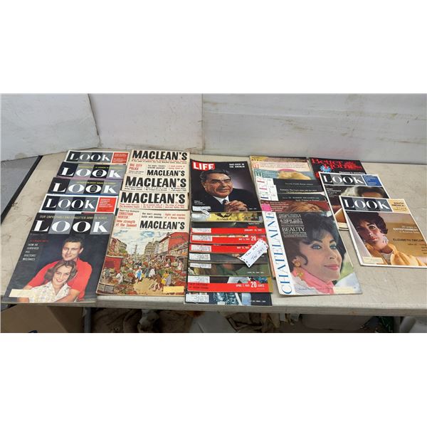 Vintage 1960s Magazine Collection Including Look, Life, Maclean's, Chatelaine