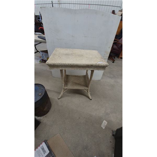 Vintage Woven Wicker Rectangular End Table with Lower Shelf 29”×26”×18”