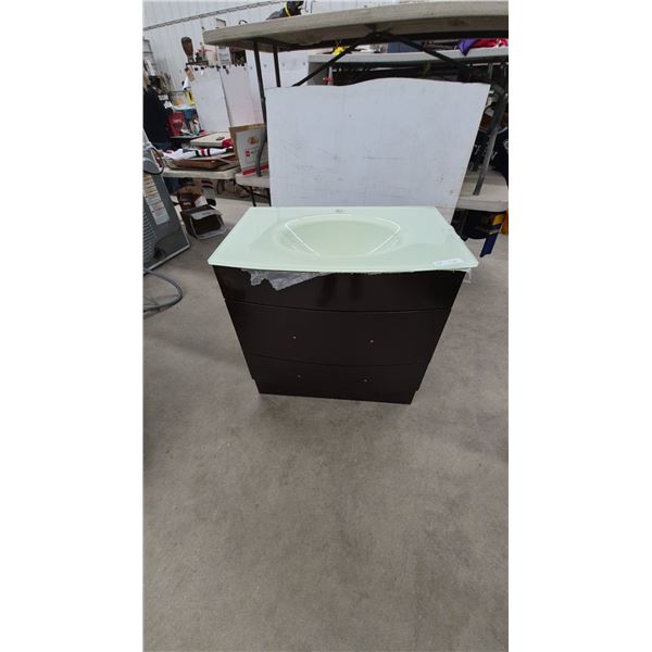 Modern Bathroom Vanity with Espresso Cabinet and Frosted Glass Integrated Sink Countertop
