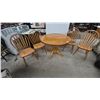 Image 1 : Round Oak Pedestal Dining Table, 30” Tall, 42” Diameter, with 4 Windsor-Style Spindle-Back Chairs