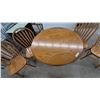 Image 2 : Round Oak Pedestal Dining Table, 30” Tall, 42” Diameter, with 4 Windsor-Style Spindle-Back Chairs