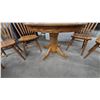Image 3 : Round Oak Pedestal Dining Table, 30” Tall, 42” Diameter, with 4 Windsor-Style Spindle-Back Chairs