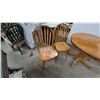 Image 5 : Round Oak Pedestal Dining Table, 30” Tall, 42” Diameter, with 4 Windsor-Style Spindle-Back Chairs