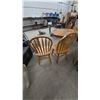 Image 7 : Round Oak Pedestal Dining Table, 30” Tall, 42” Diameter, with 4 Windsor-Style Spindle-Back Chairs