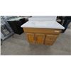 Image 1 : Oak Bathroom Vanity with Cultured Marble Top, Oval Sink, 2 Doors and 2 Drawers, 32”×37”×22”