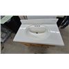 Image 2 : Oak Bathroom Vanity with Cultured Marble Top, Oval Sink, 2 Doors and 2 Drawers, 32”×37”×22”