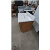 Image 4 : Oak Bathroom Vanity with Cultured Marble Top, Oval Sink, 2 Doors and 2 Drawers, 32”×37”×22”