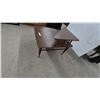 Image 2 : Mid-Century Modern Two-Tier Step End Table with Tapered Legs and Brass-Tipped Feet, 22” × 30” × 30”