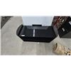 Image 2 : Black Glass and Wood TV Stand with Curved Side Panels and Open Shelving 21”×48”×18”