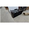 Image 3 : Black Glass and Wood TV Stand with Curved Side Panels and Open Shelving 21”×48”×18”