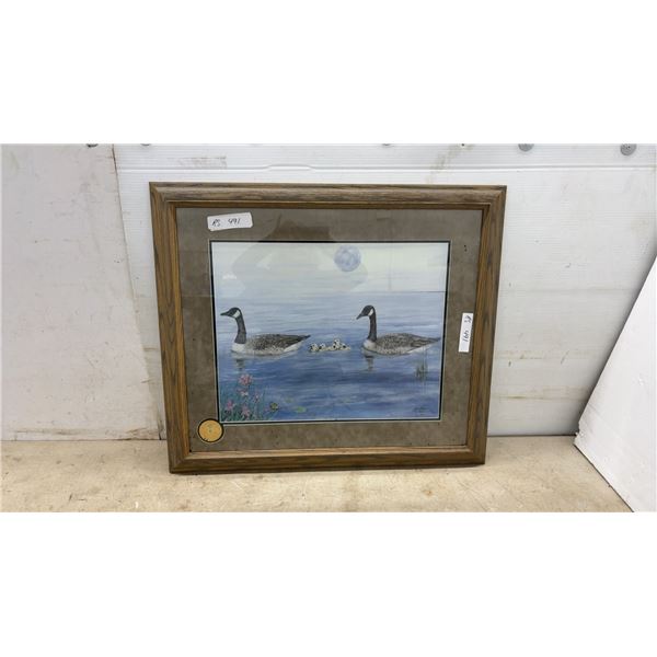 Framed "Family Time" Limited Edition Signed Print by Jan Bain, 2004, 30/500, with Goose Shoot Coin