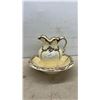 Image 1 : Vintage Ceramic Pitcher and Wash Basin Set With Cream Glaze and Brown Scrolling Pattern