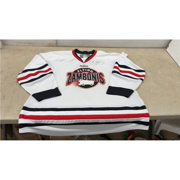 Reebok CCM "Flying Zambonis" Adult XXL Hockey Jersey, White with Black and Red Accents