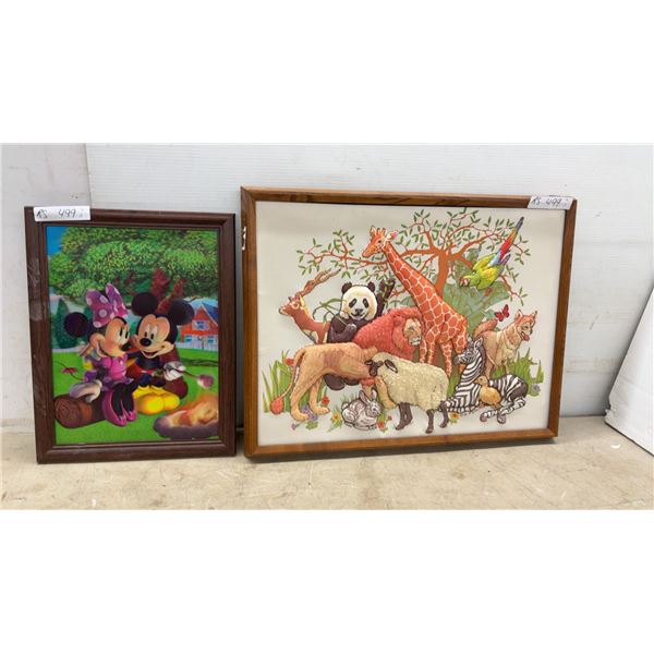 Framed Mickey and Minnie Mouse Campfire Print and Framed 3D Animal Relief Artwork