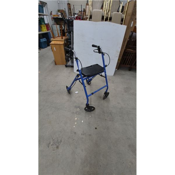 Drive Medical Blue Four-Wheel Rollator Walker with Padded Seat and Hand Brakes