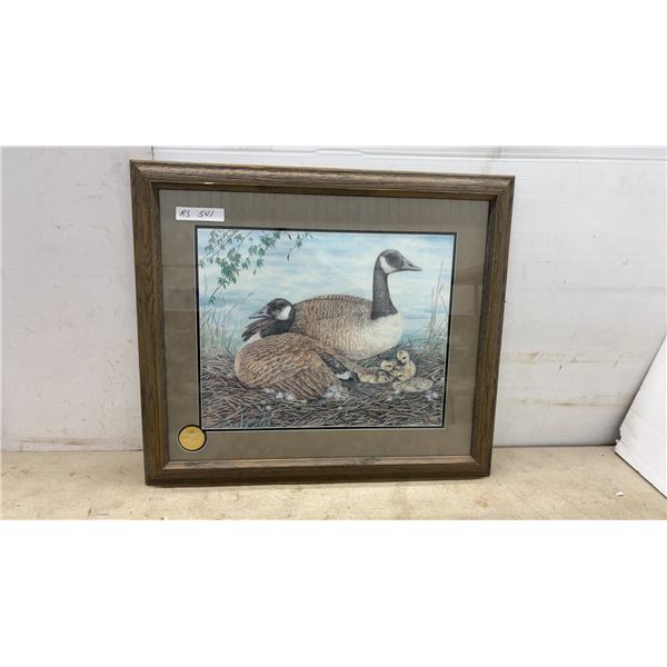 Framed Print "First Born" by Jan Bain, 2003 South Interlake Canada Goose Shoot Medallion