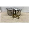 Image 1 : Two Large Stainless Steel Stockpots With Lids and Brass Horse and Cart Figurine