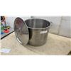 Image 2 : Two Large Stainless Steel Stockpots With Lids and Brass Horse and Cart Figurine