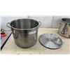 Image 3 : Two Large Stainless Steel Stockpots With Lids and Brass Horse and Cart Figurine