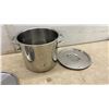 Image 4 : Two Large Stainless Steel Stockpots With Lids and Brass Horse and Cart Figurine