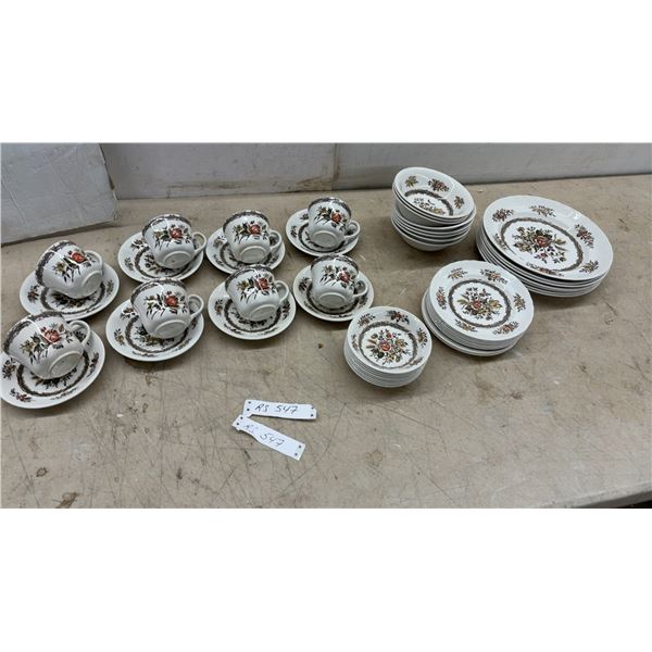 Wood and Sons Rosedale Pattern Dinnerware Set, Plates, Bowls, Teacups, Saucers, 47 Pieces