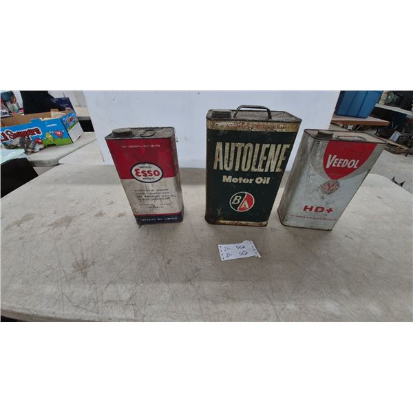 Vintage Esso, B/A Autolene, Veedol HD+ Motor Oil Cans 1 Gallon and 2 Gallon