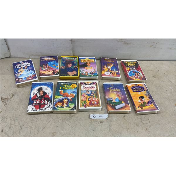 Collection of 11 Vintage Disney and Family VHS Tapes Including Cinderella, Aladdin