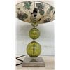 Image 3 : Pair of Modern Table Lamps, Chrome Column and Olive Green Glass Sphere With Fabric Shades