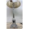 Image 5 : Pair of Modern Table Lamps, Chrome Column and Olive Green Glass Sphere With Fabric Shades