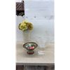 Image 1 : Footed Glass Bowl With Decorative Stone Eggs, Spiral Vase With Hydrangeas