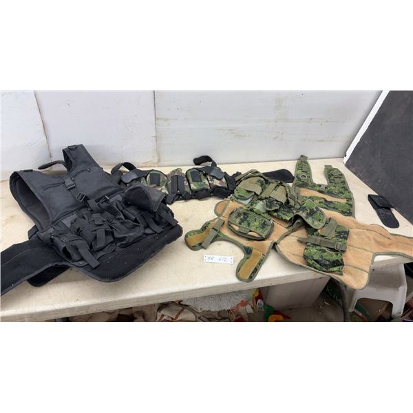Tactical Vest Lot: Black Vest, Woodland Camouflage Leg Rig, CADPAT Digital Camouflage Vest