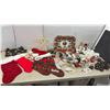 Image 1 : Assorted Christmas Decor: Stockings, Santa Hat, Angel Tree Topper, Ornaments, Tray, Flower Candles