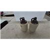 Image 5 : Pair of Antique Two-Tone Stoneware Whiskey Jugs with Albany Slip Glazed Tops