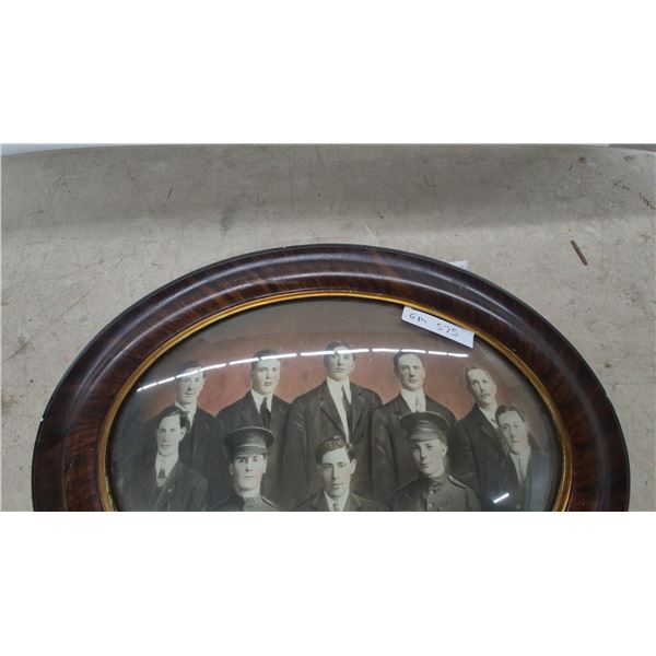 2 Antique Oval-Framed Black and White Group Portrait Photographs of Eight Men, Early 20th Century