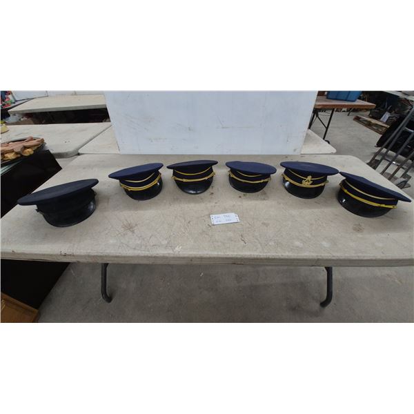 Set of 6 Officer's Peaked Caps with Black Visors and Gold Chinstraps